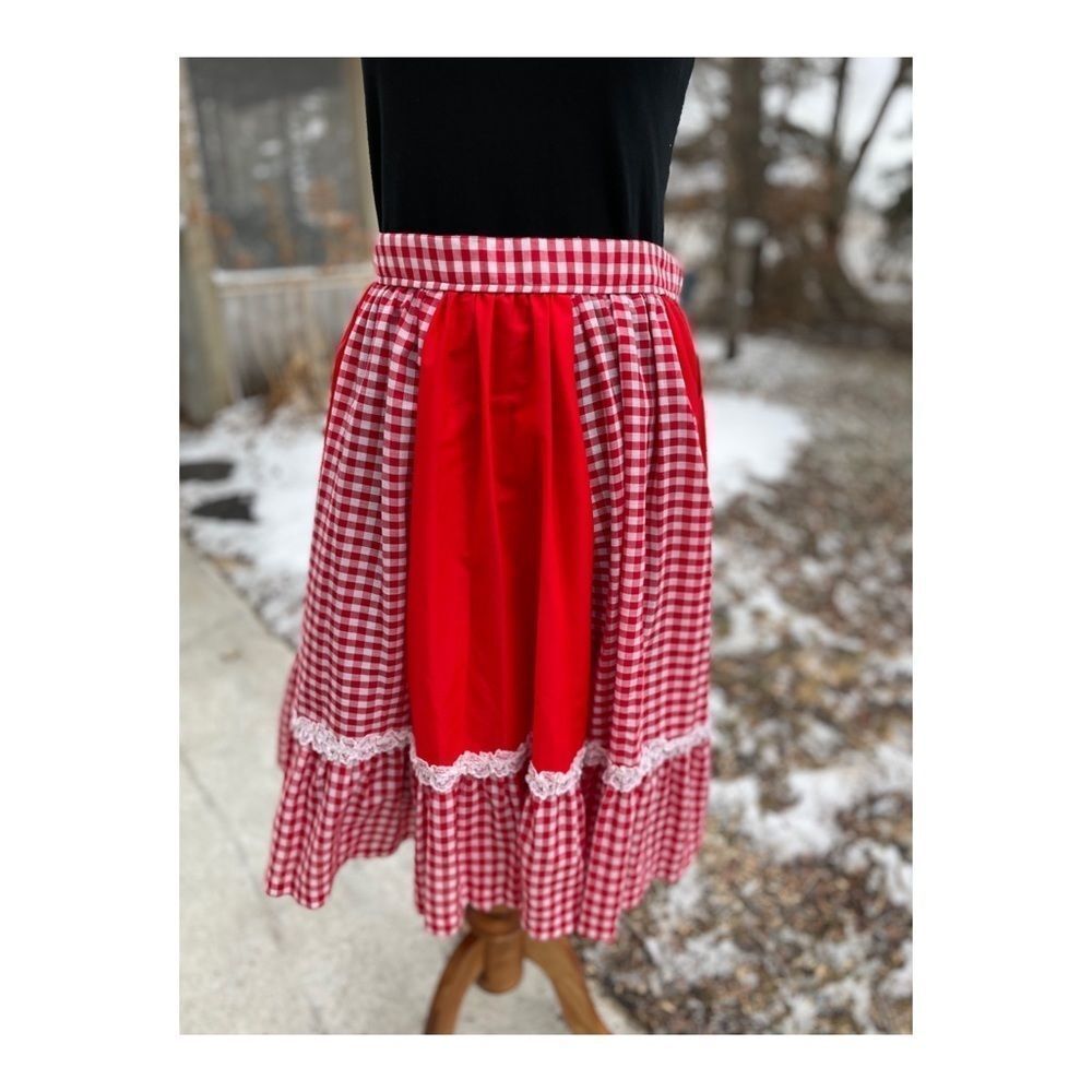 Vintage Soft Pleated Midi Circle Skirt Gingham Farmcore Prairie Sz S